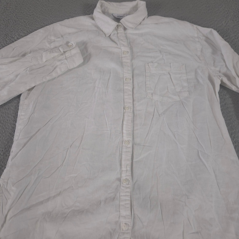 Old Navy Top Womens M Tall White Linen-Blend Boyfriend Shirt Button Down Pocket